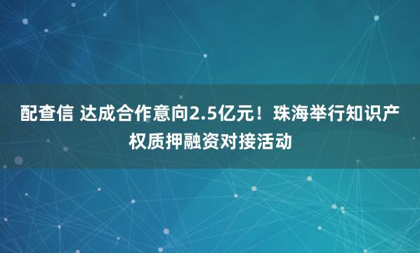 配查信 达成合作意向2.5亿元！珠海举行知识产权质押融资对接活动